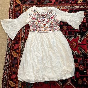 White floral embroidered knee length dress